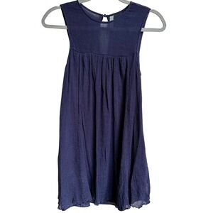 Free People Sleeveless Swing Tanktop Tunic Womens XS Navy Blue Crinkled Gauze